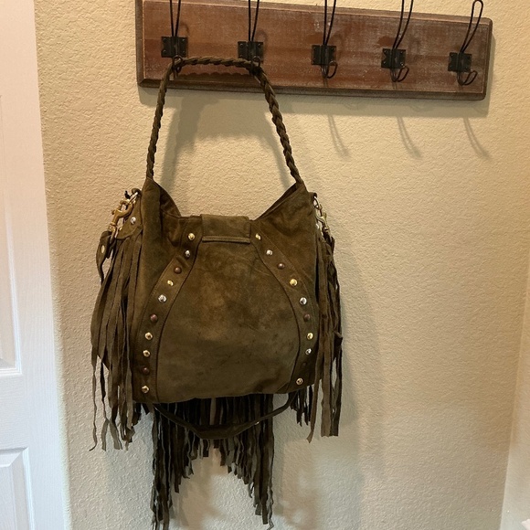 JJ Winters Jessica Olive Green Suede Fringe Handbag NWT - Picture 7 of 7
